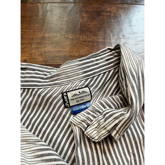 KAVU La Paz Sea Salt Striped Short Sleeve Button Down Midi Shirt Dress Medium - Picture 8 of 9